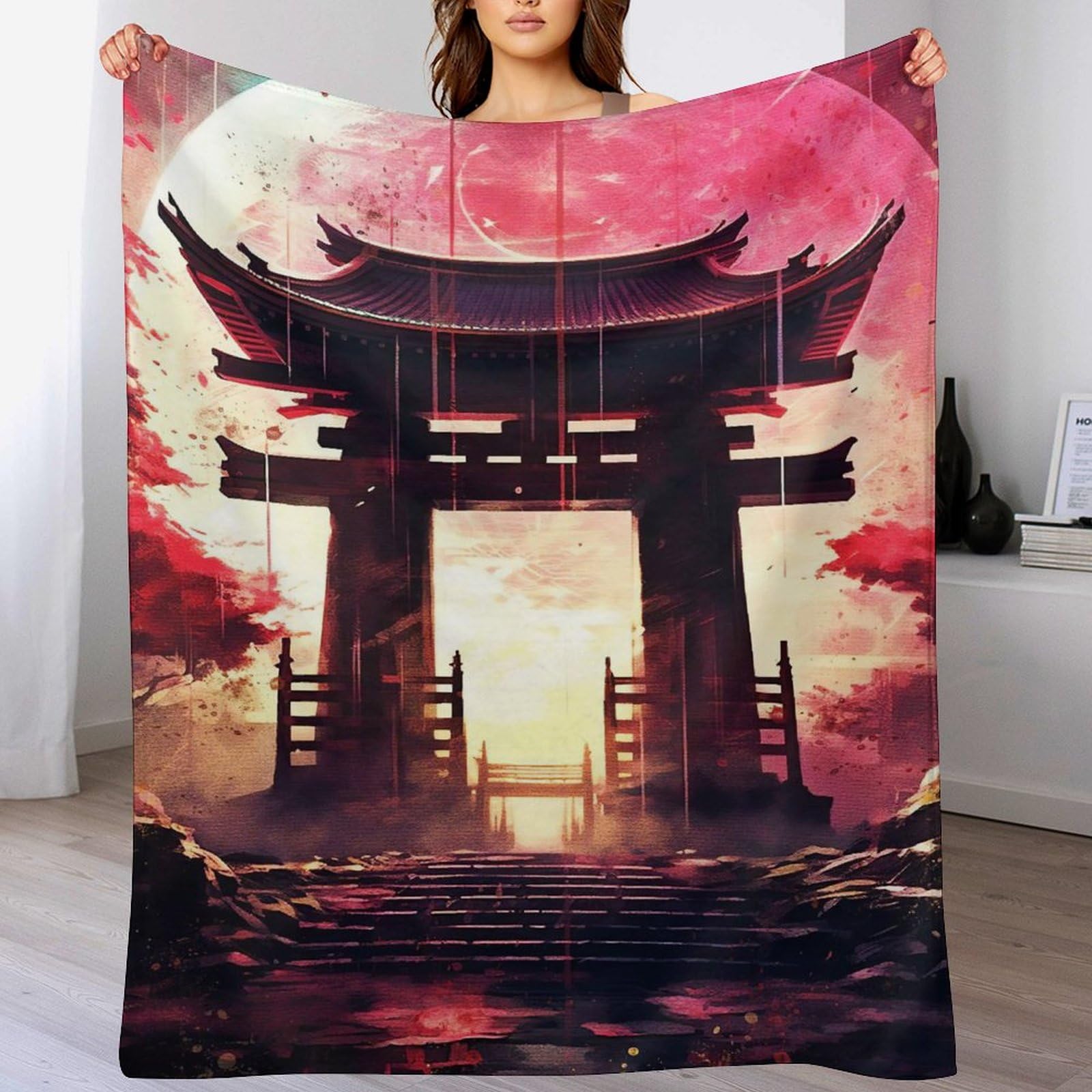 Plaid japonais Torii en flanelle douce, le cadeau idéal chaud