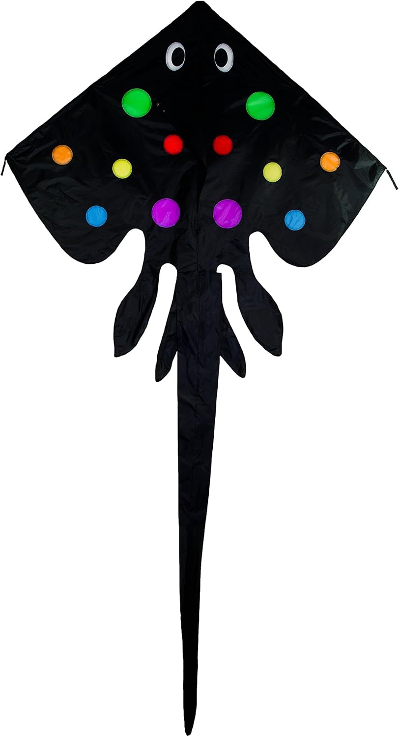 In the Breeze 3314-70 Inch Black Stingray Kite - Fun, Easy Flying Kite, Black/Rainbow