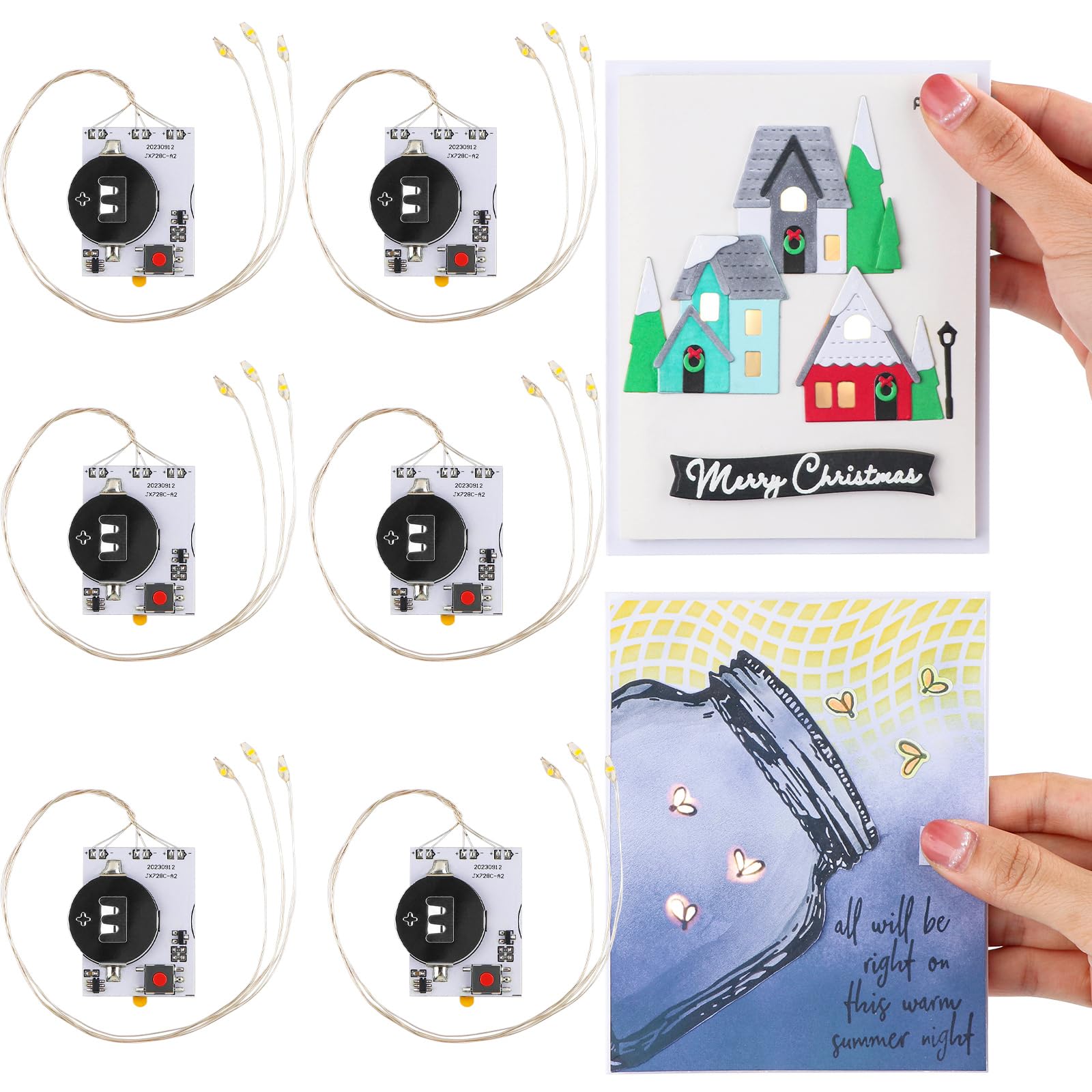 Self-Adhesive Light-Up Units with Warm White LEDs for Card Making,6PCS Light Units with 3LEDs Easy Lights for Making Light-Up Cards,Add Lights to
