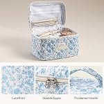 HBselect 3 PCS Sac de maquillage matelassé, Cotton Grand sac de maquillage de voyage, Coquette Florale mignon Maquillage Sac Cosmétique Sac de toilette pour femmes