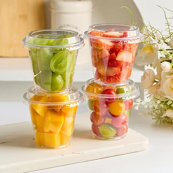 9 oz Plastic Dessert Cups with Lids, 50 Pack | Small Clear Parfait Cups, Mini Plastic Cups with Lids, for Cakes, Puddings, Fruits, Ice Creams, Dessert Shot Glasses, Bulk
