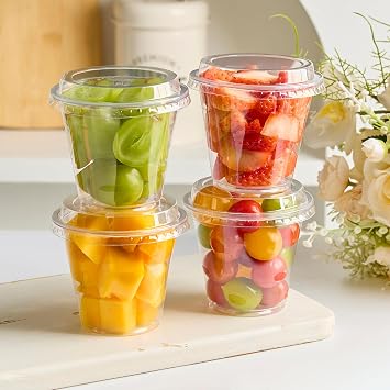 9 oz Plastic Dessert Cups with Lids, 50 Pack | Small Clear Parfait Cups, Mini Plastic Cups with Lids, for Cakes, Puddings, Fruits, Ice Creams, Dessert Shot Glasses, Bulk