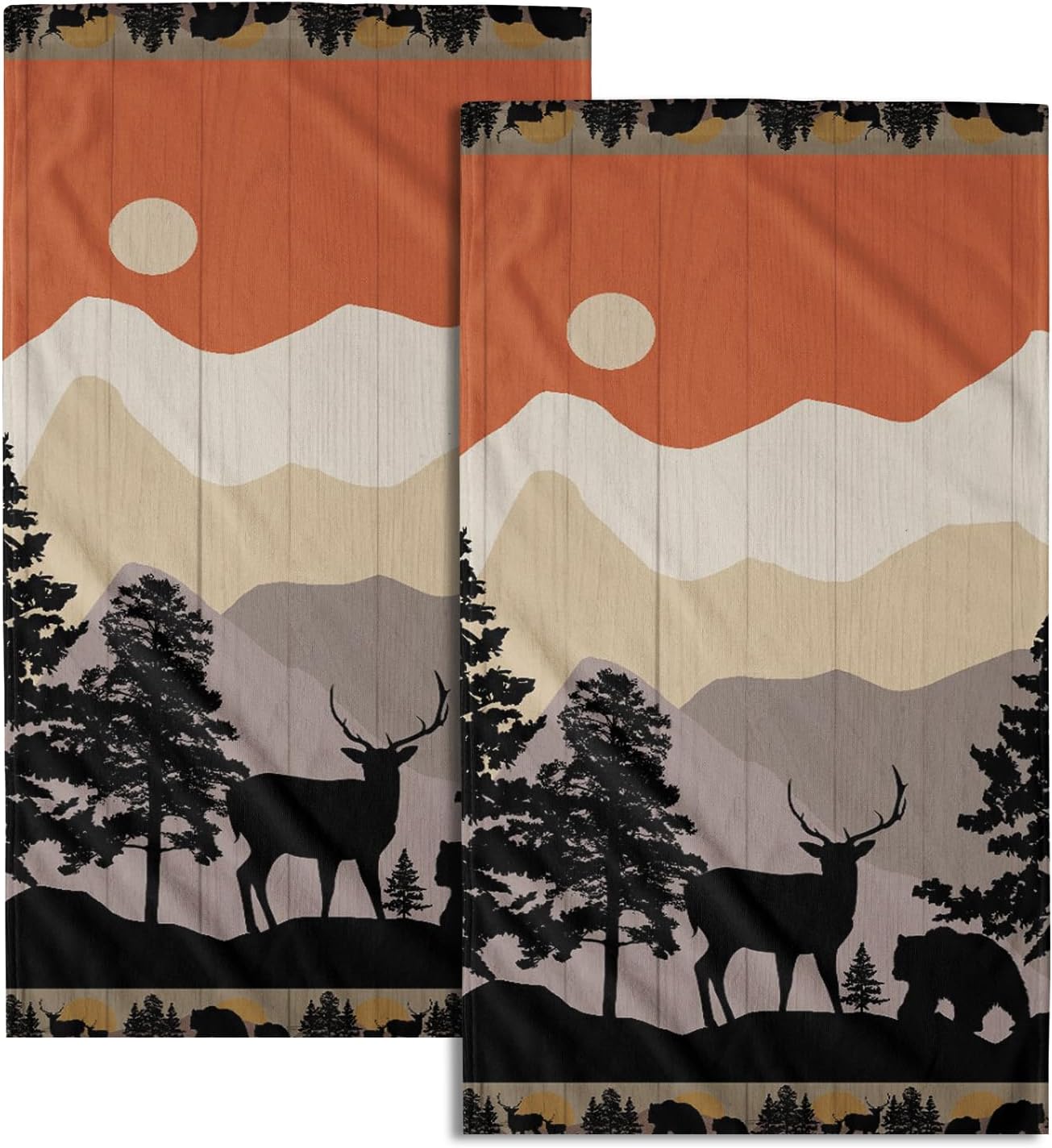 Rustic Bear Deer Hand Towels Forest Woodland Bath Towel Set