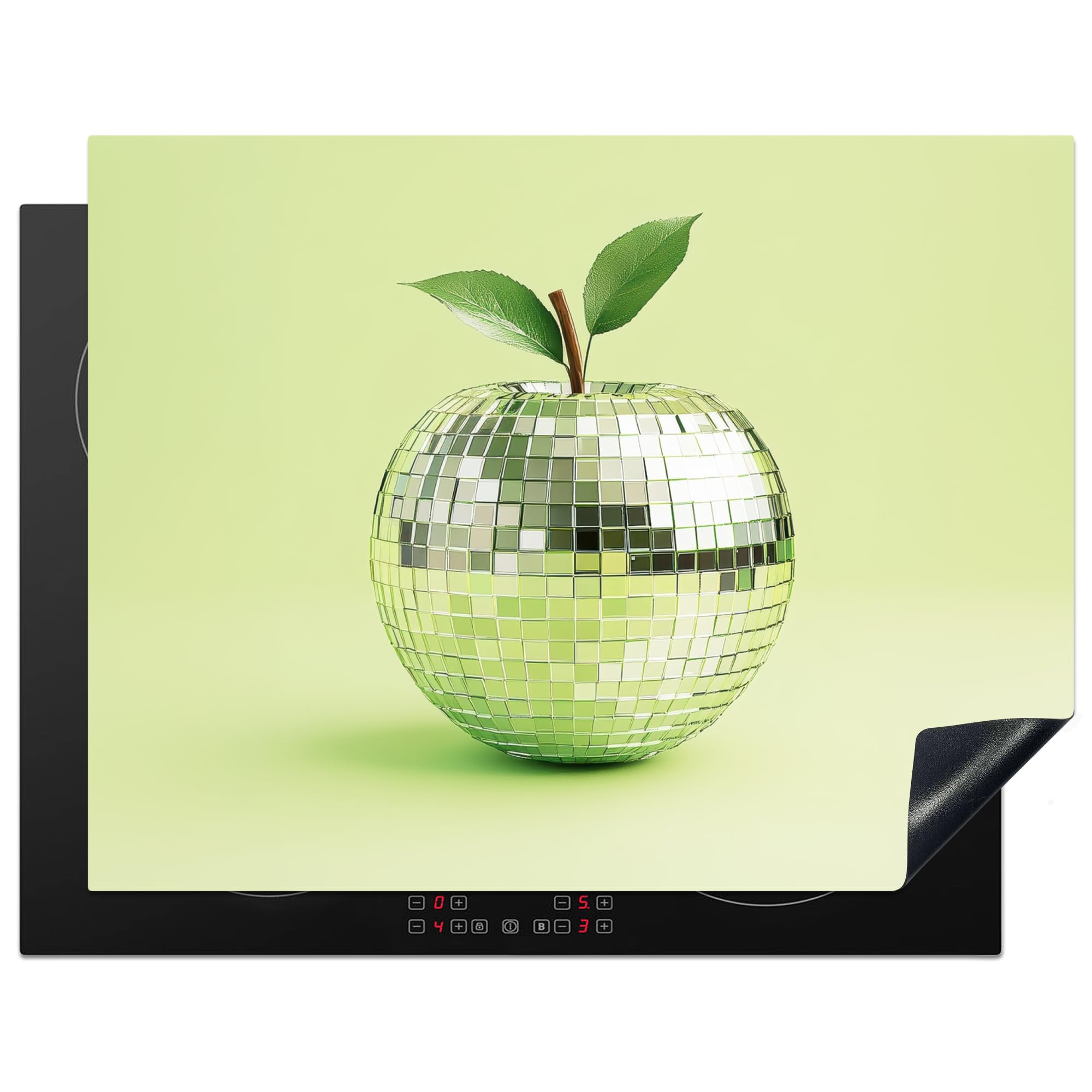 KitchenYeah© Induction Hob Cover Protector Mat 23.2"x30.3" / 77x59 cm Kitchen Universal Ceramic Covers for Electric Cookers Vinyl Green - Disco - Decoration - Apple