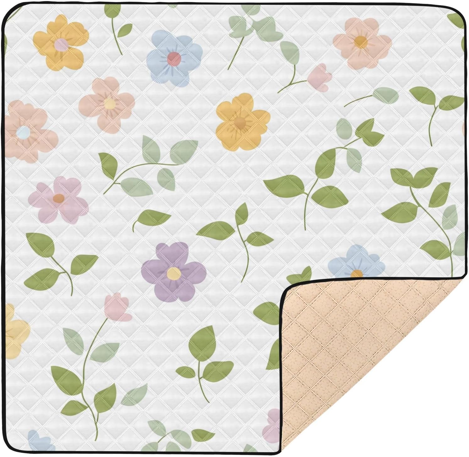 Doodle Colorful Flower Pattern Baby Play Mat, 50“ X 50” Washable Folding Crawling Mat, Baby Floor Mat, Soft, Thick, Non-Slip