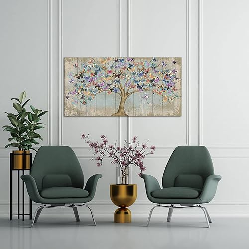 Miniatura 4 de RnnJoile Imágenes de mariposas del árbol de la vida, arte de pared rústico de mariposas para casa de campo, sala de estar, dormitorio, decoración de