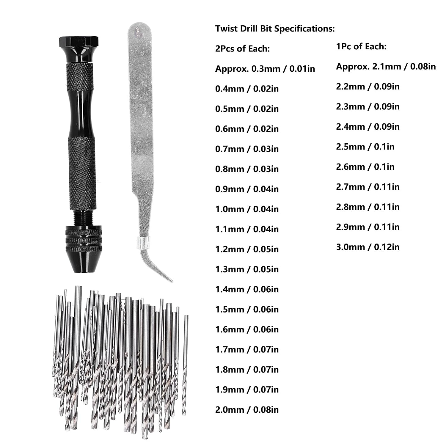 Hand Twist Drill Set Pin Vise Manual Drilling Carving Puncher Black with 46Pcs Bit Tweezers for Wood Resin Jewelry Walnut DIY