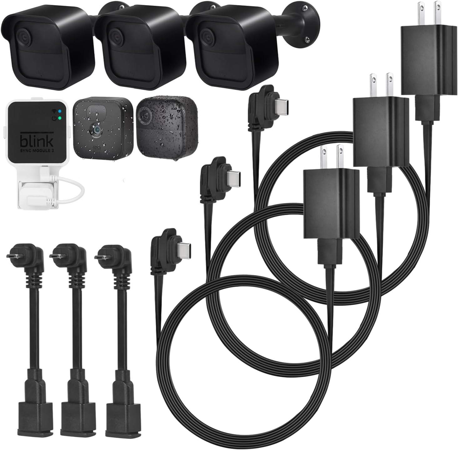 3Pack Wall Mount and Weatherproof Protective Housing & 3Pack 10ft/3m Power Cable with Adapter for Blink Outdoor 4 (4th Gen)&(3rd Gen)