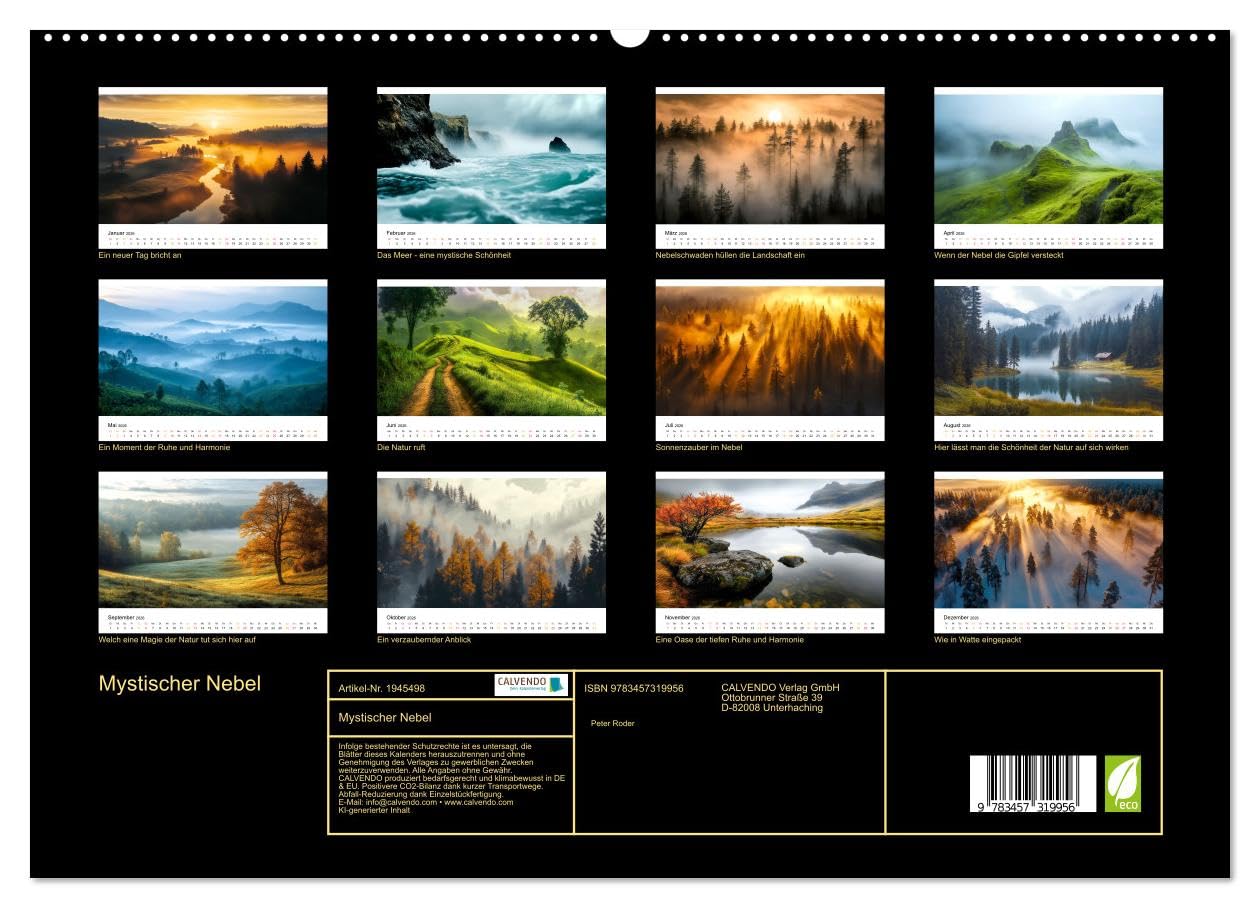 Mystischer Nebel (hochwertiger Premium Wandkalender 2026 DIN A2 quer), Kunstdruck in Hochglanz: Lassen Sie sich von der Poesie der Natur verzaubern. (CALVENDO Natur)