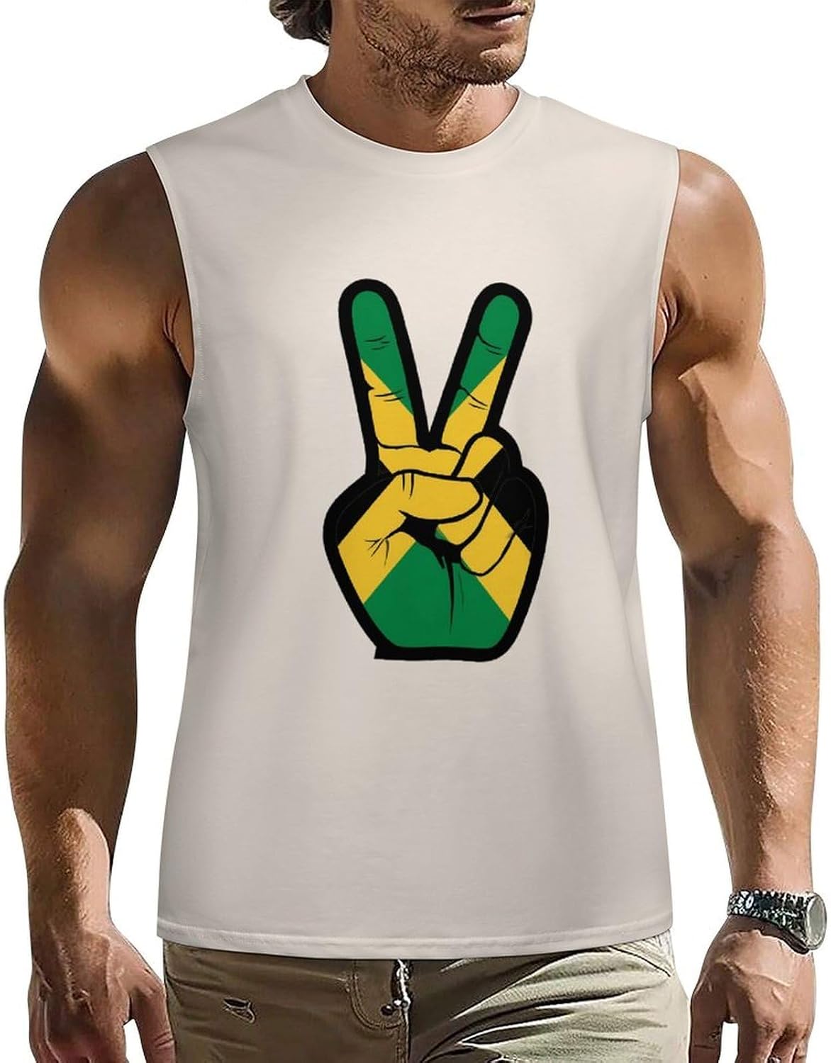 Jamaican Flag Peace Sign Men Summer Sleeveless Crew Neck Top 5XL