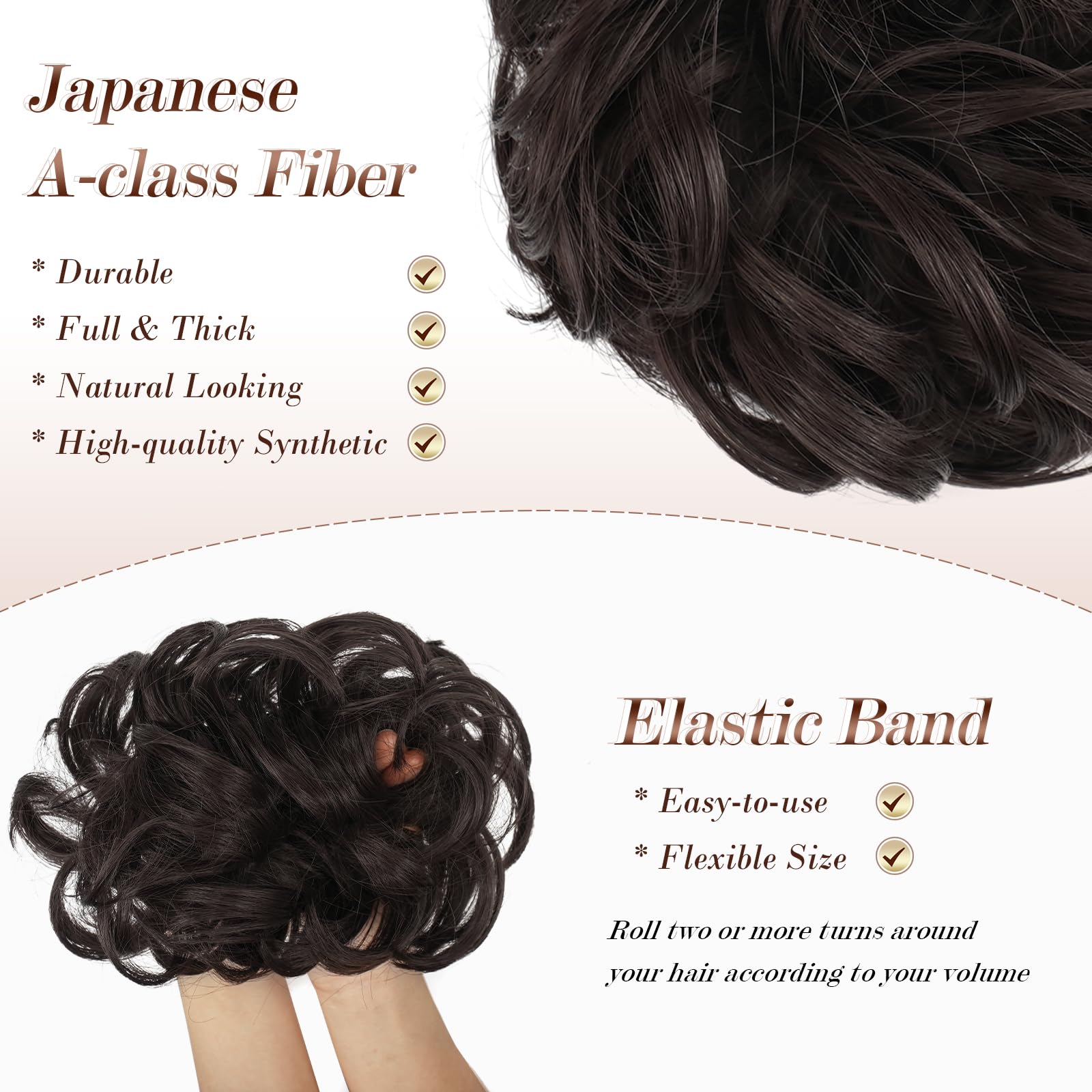 FESHFEN Hair Extensions Wavy Curly Messy Hair Bun Extensions Donut Hair Chignons Hair Piece Wig Hairpiece Scrunchy Scrunchie Hair Bun Updo Hairpiece Hair Ribbon Ponytail Extensions -4# Medium Brown