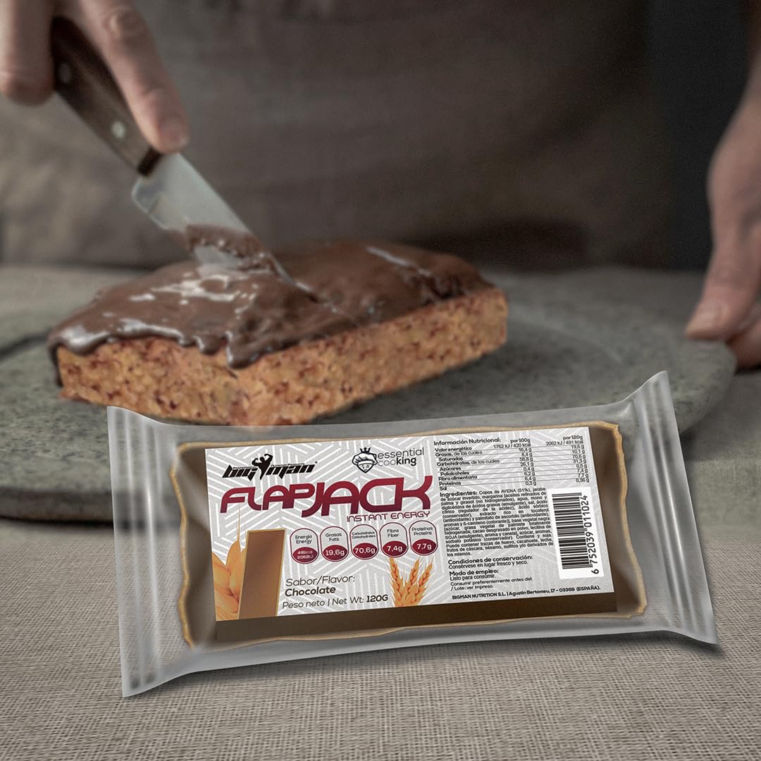 BigMan | FlapJack 12 Unidades 120g | Barritas de Avena Natural | Barrita de Alta Carga de Carbohidratos | Extra de Calorias Deporte Resistencia (Chocho Chips)