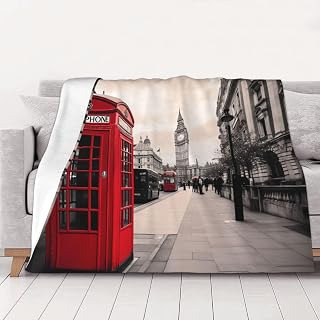 Red Phone Booth London Street Prints Throw Blanket (280g Flannel) Anti-Pilling Warm Fuzzy Blankets for Bed Sofa Couch Travel 40x30 Inch