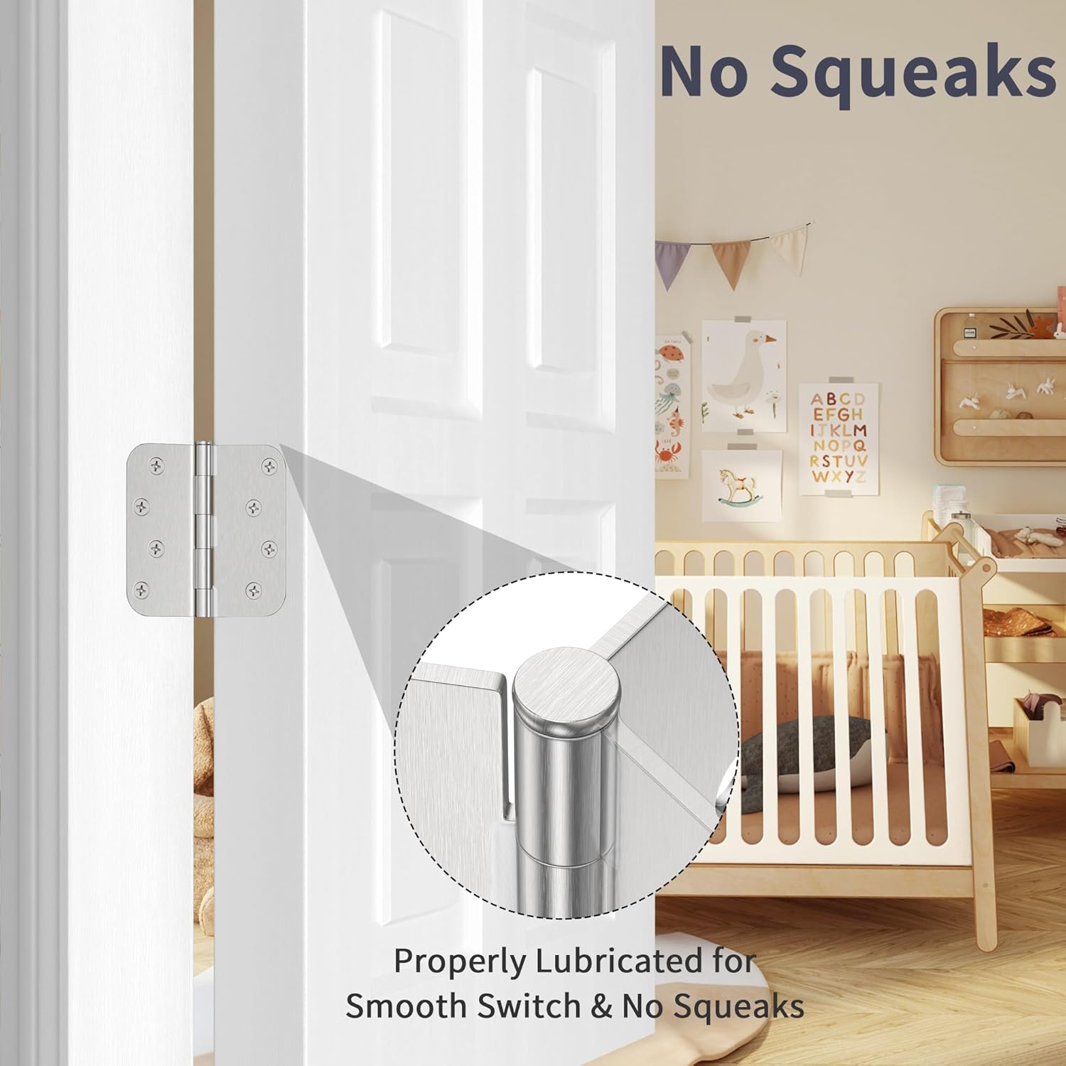 3 Pack Door Hinges 4 Inch, Brushed Nickel Hinges with 5/8" Radius & Square Corners, Removable Pin, Exterior Door Hinges Perfect for Heavy-Duty Front & Back Door, Anti-Rust & No Squeaks