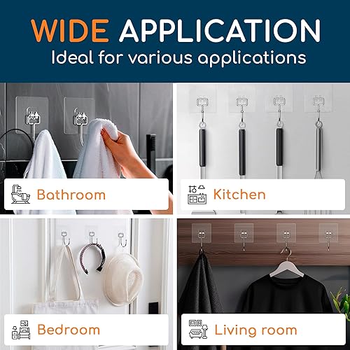 Miniatura 4 de GLUIT Ganchos adhesivos de pared para colgar, resistentes, de 22 libras, para no dañar las paredes, transparentes e impermeables, para hogar, baño,