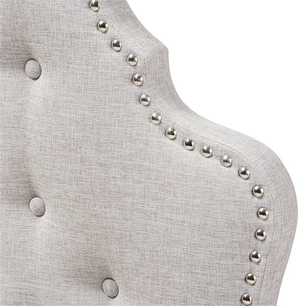 BOWERY HILL Modern Twin Panel Headboard, Grayish Beige Upholstered Fabric, Tufted with Silver Nail Trim, Solid Rubberwood and MDF, Foam Padded Bedroom Accent Furniture