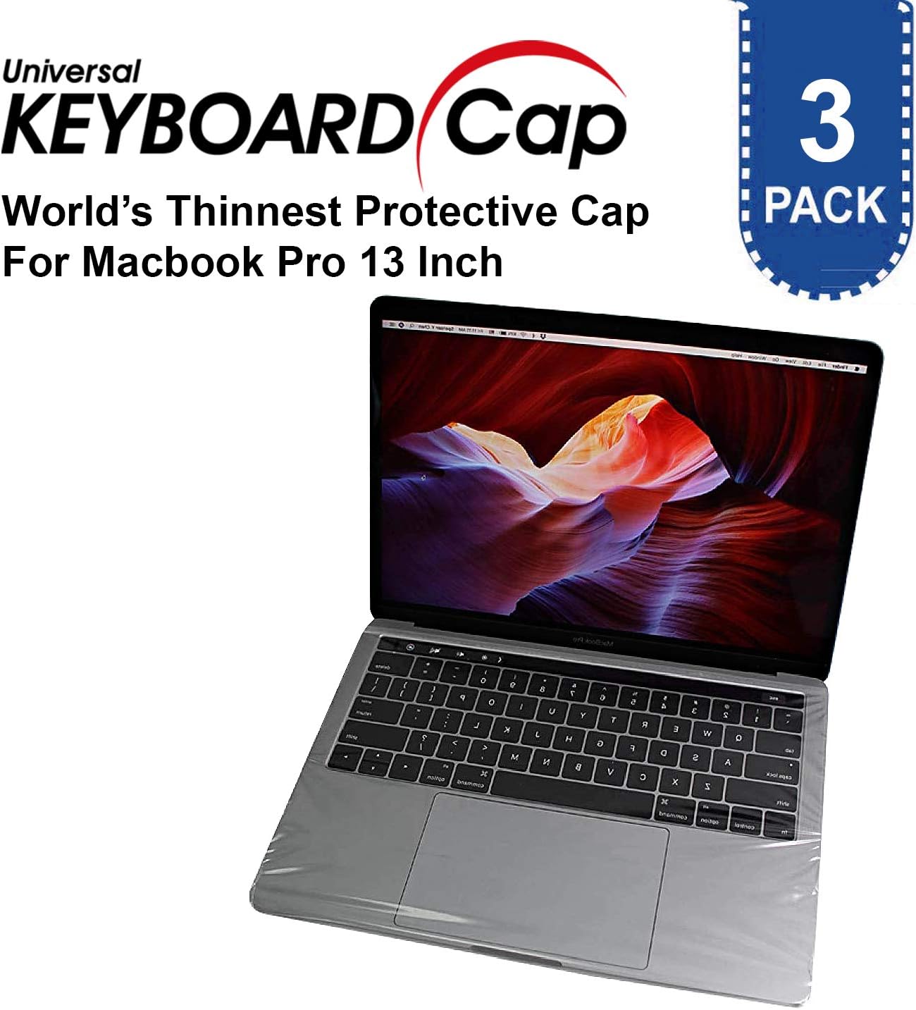 Fully Covered Flat Style 0.025mm Wipeable Superb Tactile Feeling Waterproof Anti-Dust Keyboard Cap Cover for MacBook Air/Pro 13 Inch Hospital/Dentist Use [3 Pack]