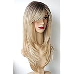 Long Layered Shoulder Length Blonde with white highlight wig Synthetic Hair Multicolor Wigs for White Women (Blonde with White Highlight)