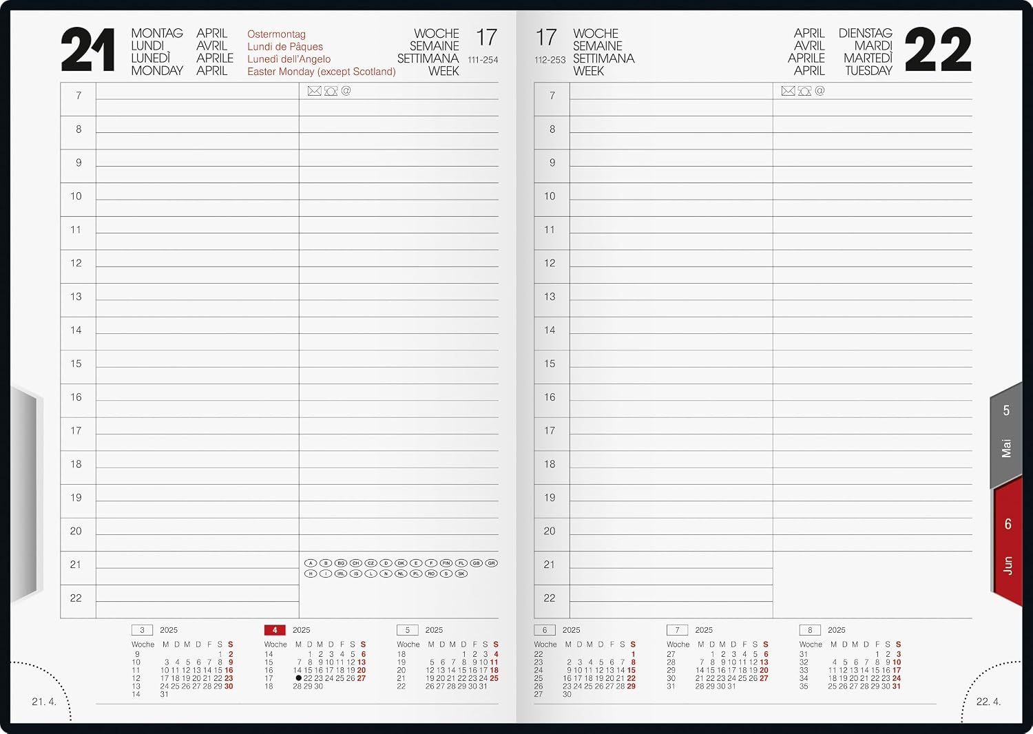 rido/idé Book Calendar Model Roma 1 (2025), 1 Page = 1 Day, A5, 416 Pages, Balacron Cover, Black