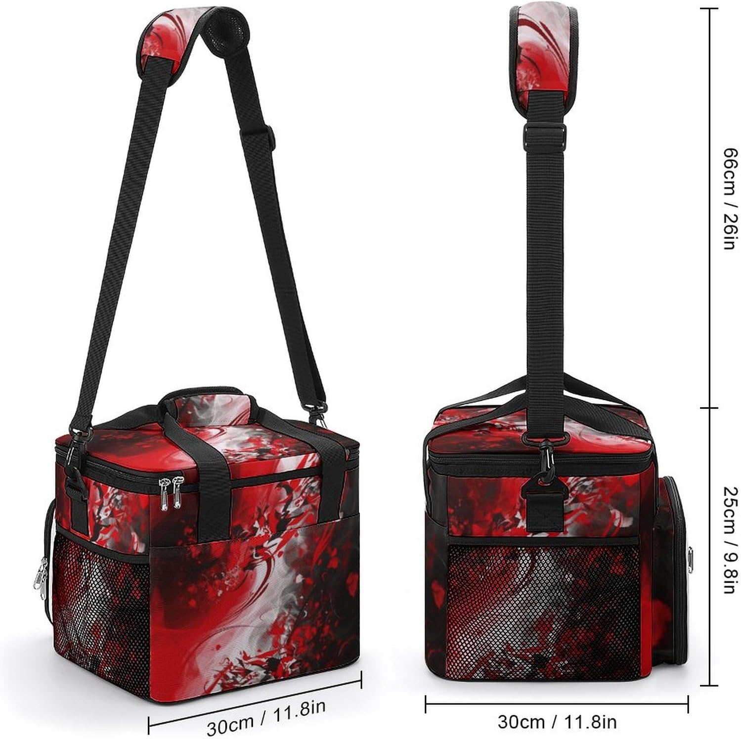Large-Capacity Oxford Cloth Red Black White Abstract Printed Camping Ice Bag, Outdoor Portable Insulation and Cold Storage Bag, Enjoy A Cool Camping Time