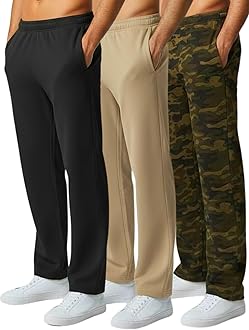 3 Pack Mens Sweatpants, Wide Leg Open Bottom Lounge Sweat Pants for Men