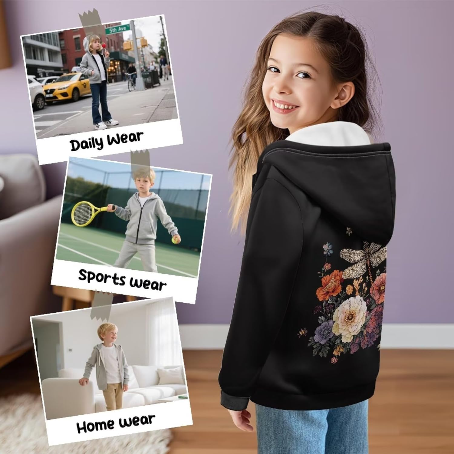 Kids Fleece Zip Up Hoodie Size 7-12 Boys Sweatshirts Fashion Kids Fleece Jacket with Kangaroo Pocket Animal Hoodie