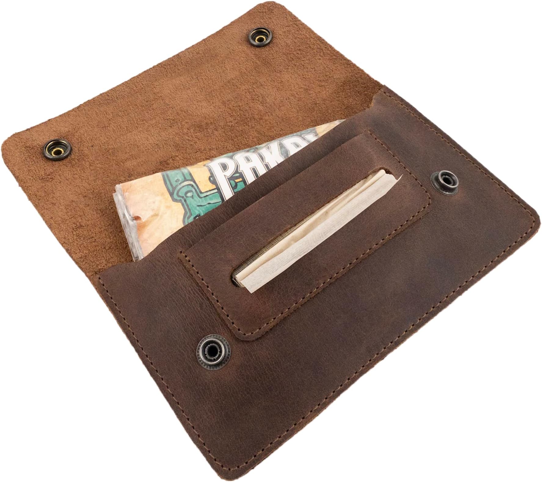 Hide & Drink, Flat Tobacco Pouch Handmade from Full Grain Leather, Smoking Case, Classic Style, Smoking Essentials :: Bourbon Brown