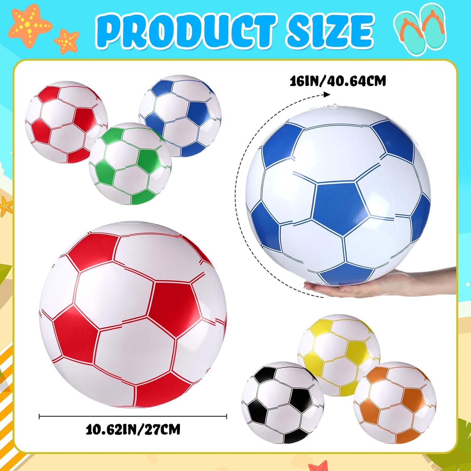 30 Pcs 16 Inch Multicolor Inflatable Soccer Balls Beach Balls Bulk Soccer Party Favors Birthday Party Decorations for Outdoor Summer Pool Beach Sports, 6 Colors