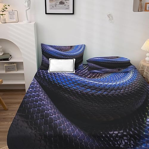 Miniatura 2 de Sábanas de serpiente tamaño Queen, sábanas aterradoras de piel de serpiente, juego de sábanas y fundas de almohada de 4 piezas, sábana bajera