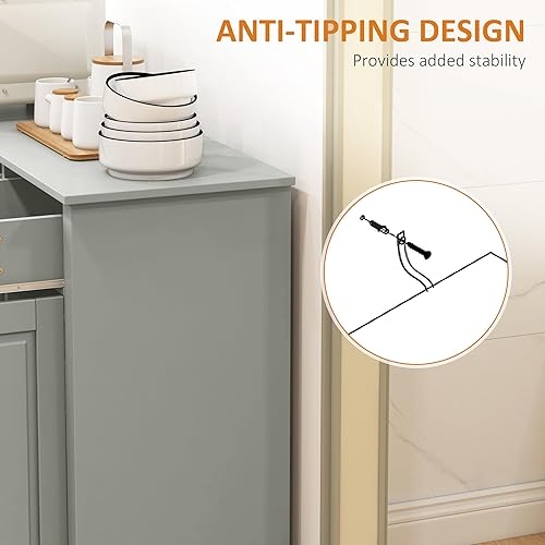 Miniatura 6 de HOMCOM Aparador de buffet, armario de cocina moderno con 2 cajones y estantes ajustables, gabinete de barra de café, gris