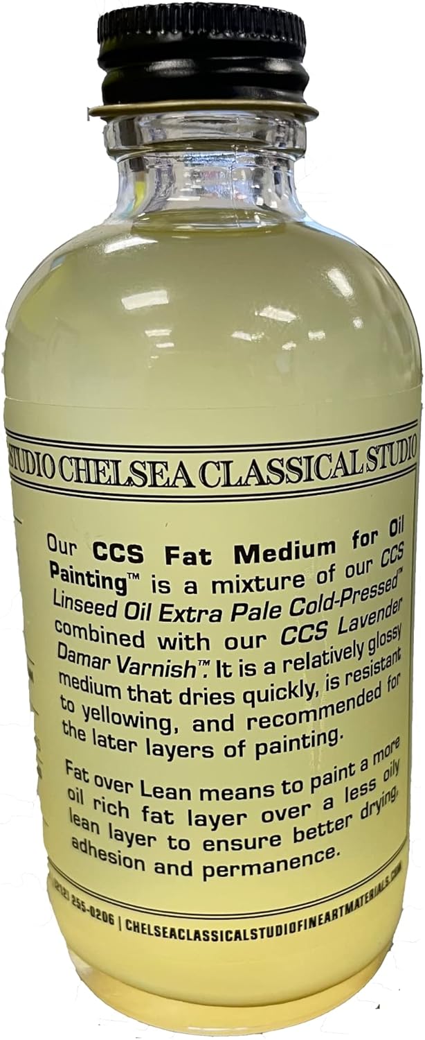 Chelsea Classical Studio Medium Clarified Lavender Fat Medium - For Fat Painting Techniques Increasing Adhesion, Making Paint Fatter, Drying Time, and Gloss - [ 4 oz. Bottle]