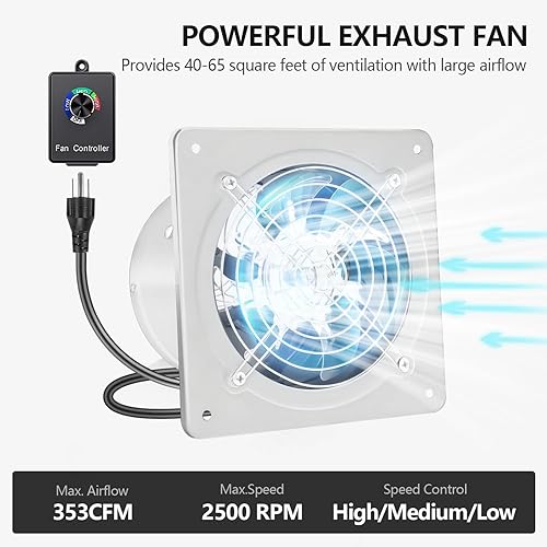 Miniatura 3 de Extractor de 6 pulgadas y 110 V, ventilador de ventilación variable de 353CFM, extractor de pared con controlador de velocidad para cocina, baño,