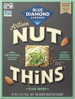 Blue Diamond Almonds, Artisan Flax Seeds Nut Thins Rice Crackers, Gluten Free, Non-GMO, Celiac Friendly, Great for Lunch, Adults, Children, 3.75oz. Box, Pack of 1.