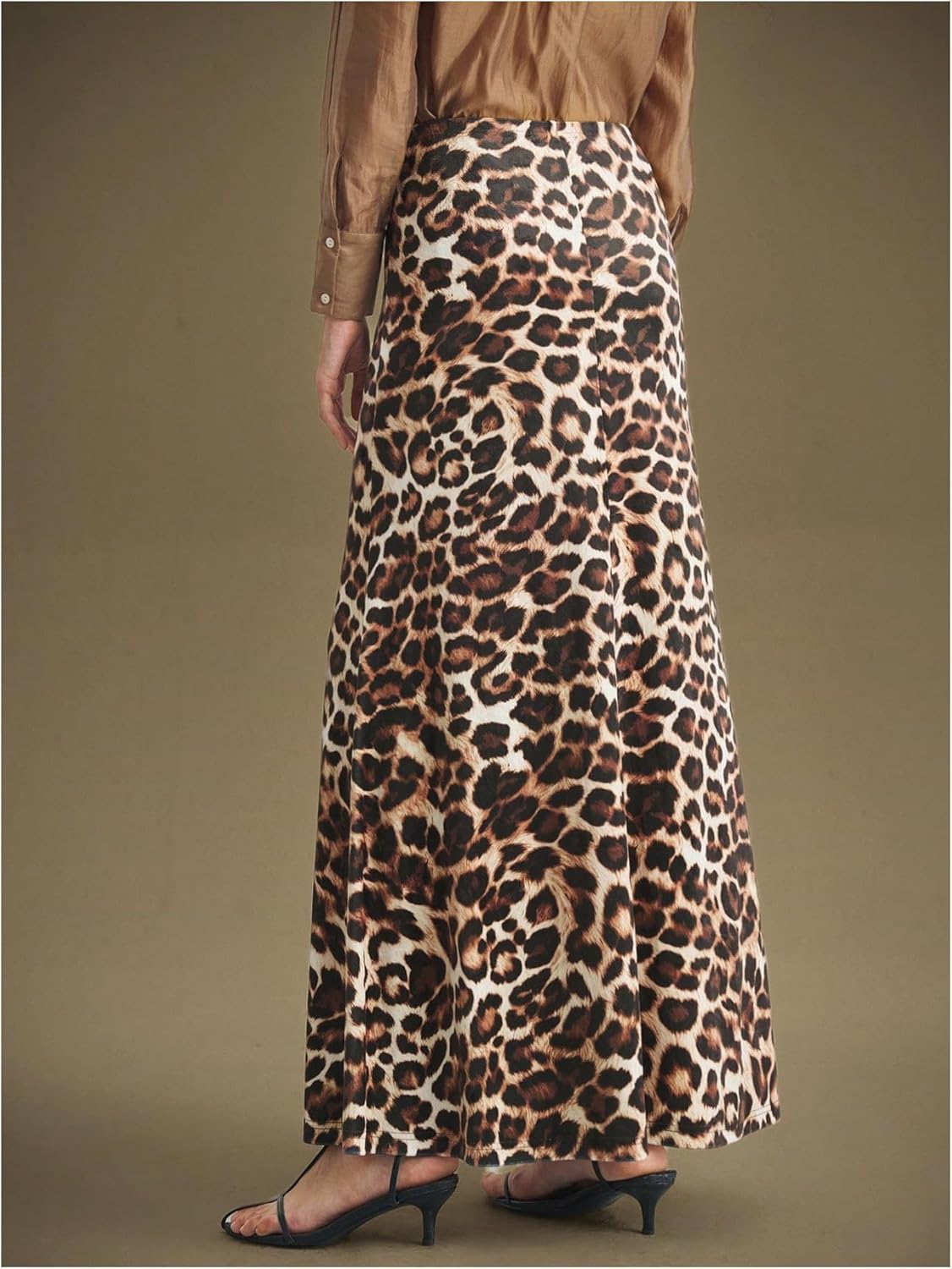 Floerns Women's Leopard Ruffle Maxi Skirt Drawstring High Waisted Fishtail Long Skirts - Image 2