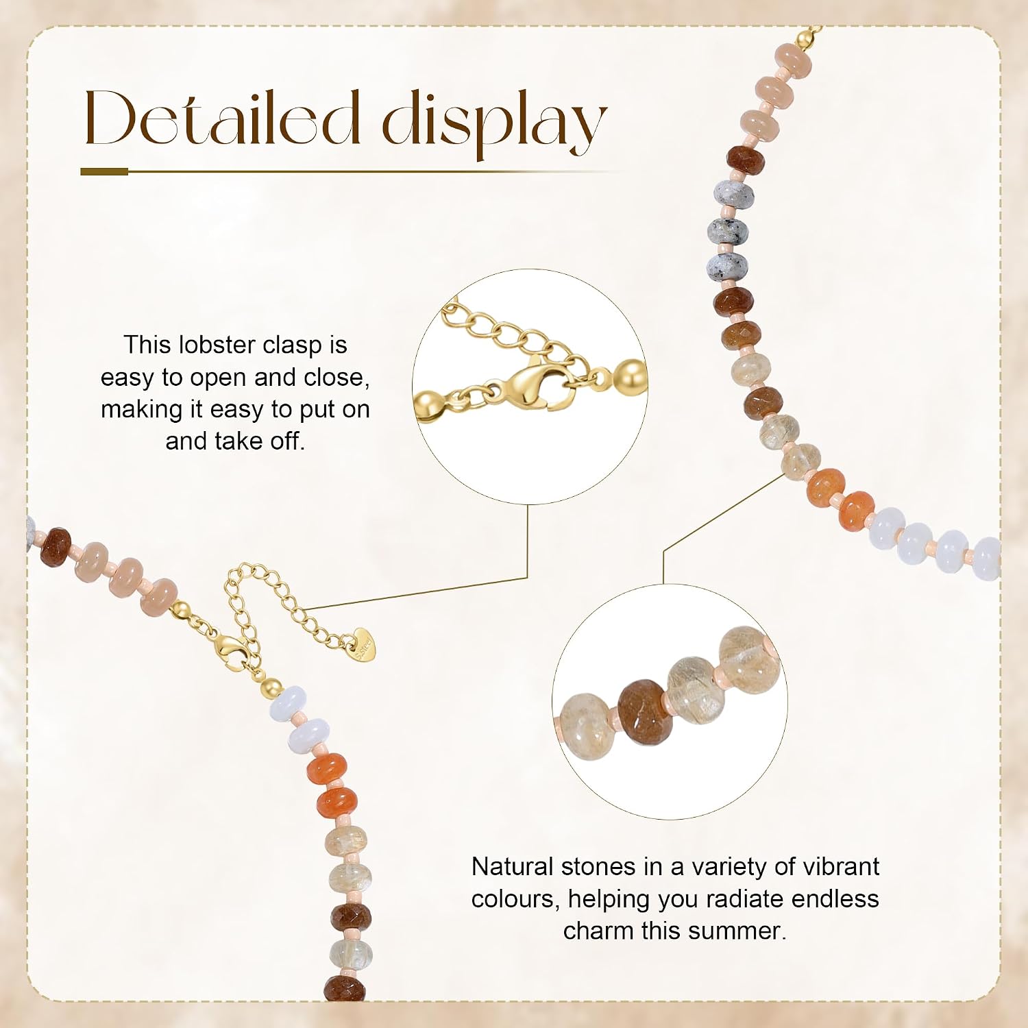 Zoesky Beaded Necklaces for Women, Handmade Boho Colorful Bead Choker Necklace, Natural Stone Stainless Steel 18K Gold Plated Bohemian Women Summer Jewelry Gifts for Birthday Mother Day
