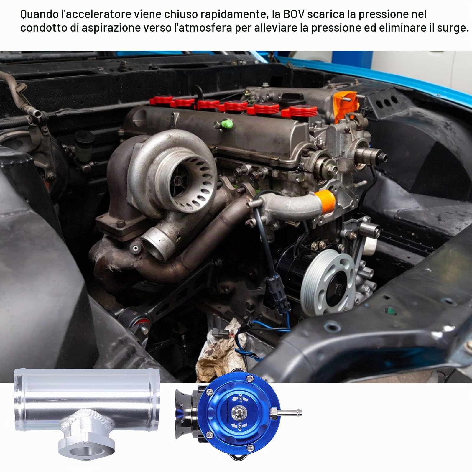 Valvola di sfiato turbo in alluminio billet 2,5 pollici tipo tubo flangiato-RS universale SDD-BOVGRSBL FPG250(Blu)