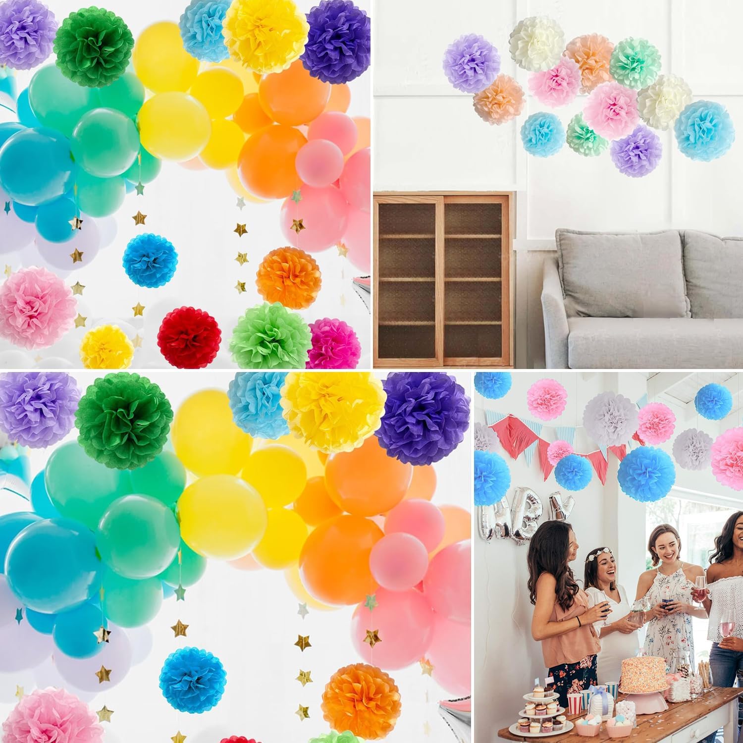 Qimoo 20pcs Sapphire Blue Paper Pom Poms Decorations, DIY Decorative Tissue Paper Pom-poms Flowers Ball for Party Wedding Outdoor Decoration