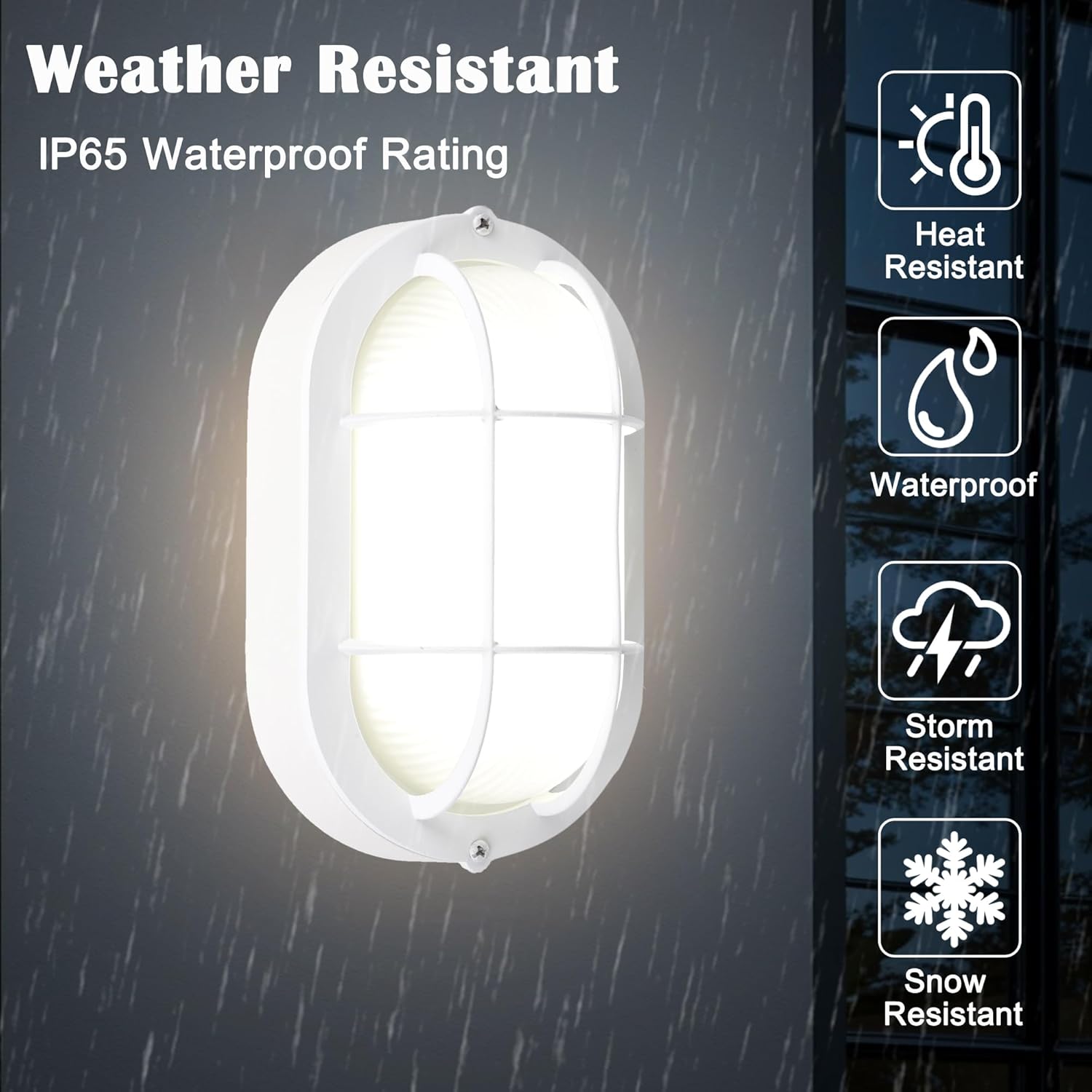 Outdoor LED Bulkhead Light Worked as Flush Mount Ceiling Light, Wall Lantern, 6W 520Lumens 5000K Daylight, Aluminum Housing, Dimmable, White, 1 Pack