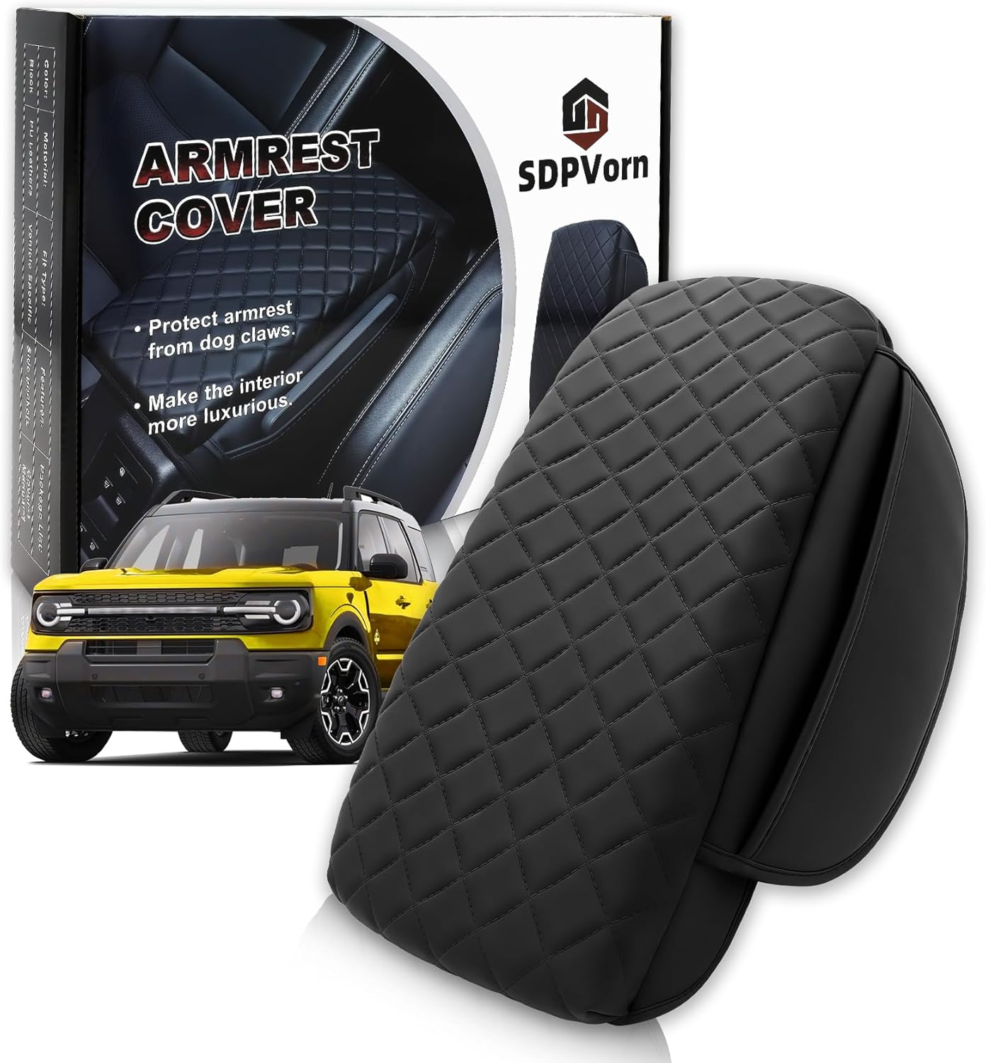 Armrest Cover for Ford Bronco Sport 2021-2025 Center Console Pad with Organizer Storage Pockets, Black Faux Leather Arm Rest Lid Protector Cushion Interior Accessories 2/4 Door(for Bronco Sport)