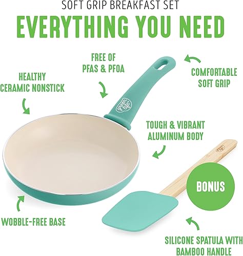 Miniatura 3 de GreenLife Soft Grip - Juego de utensilios de cocina de cerámica antiadherente sin PFAS de 8 pulgadas, espátula de silicona con mango de bambú,