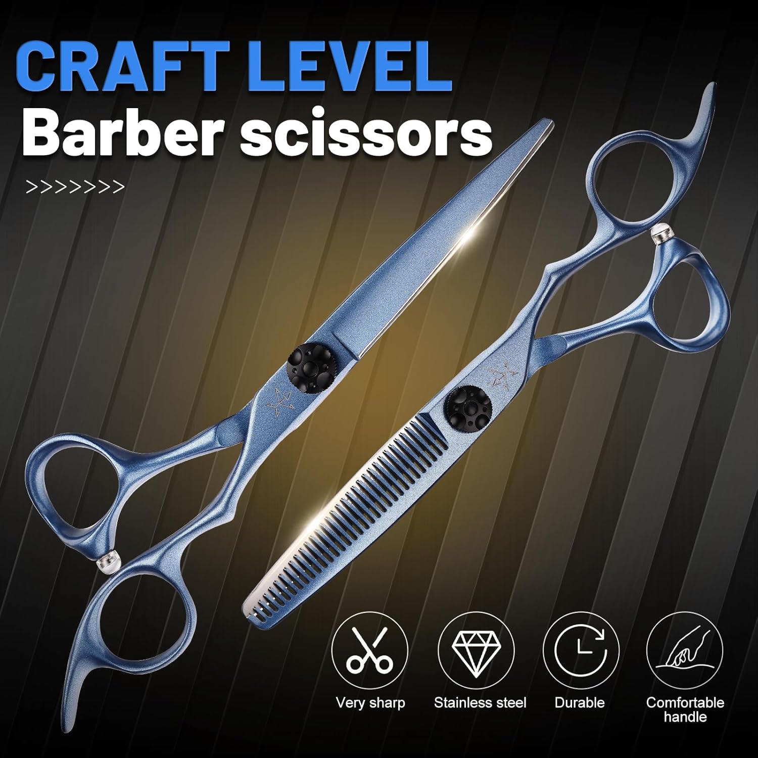 High-end Professional Extremely Very Sharp Barber Hair Cutting Scissors Hairdresser Shears For Hair 6 Inch Haircut Scissor Made Of Stainless Steel Alloy For Hairdressing Salon and Home Use (Blue)