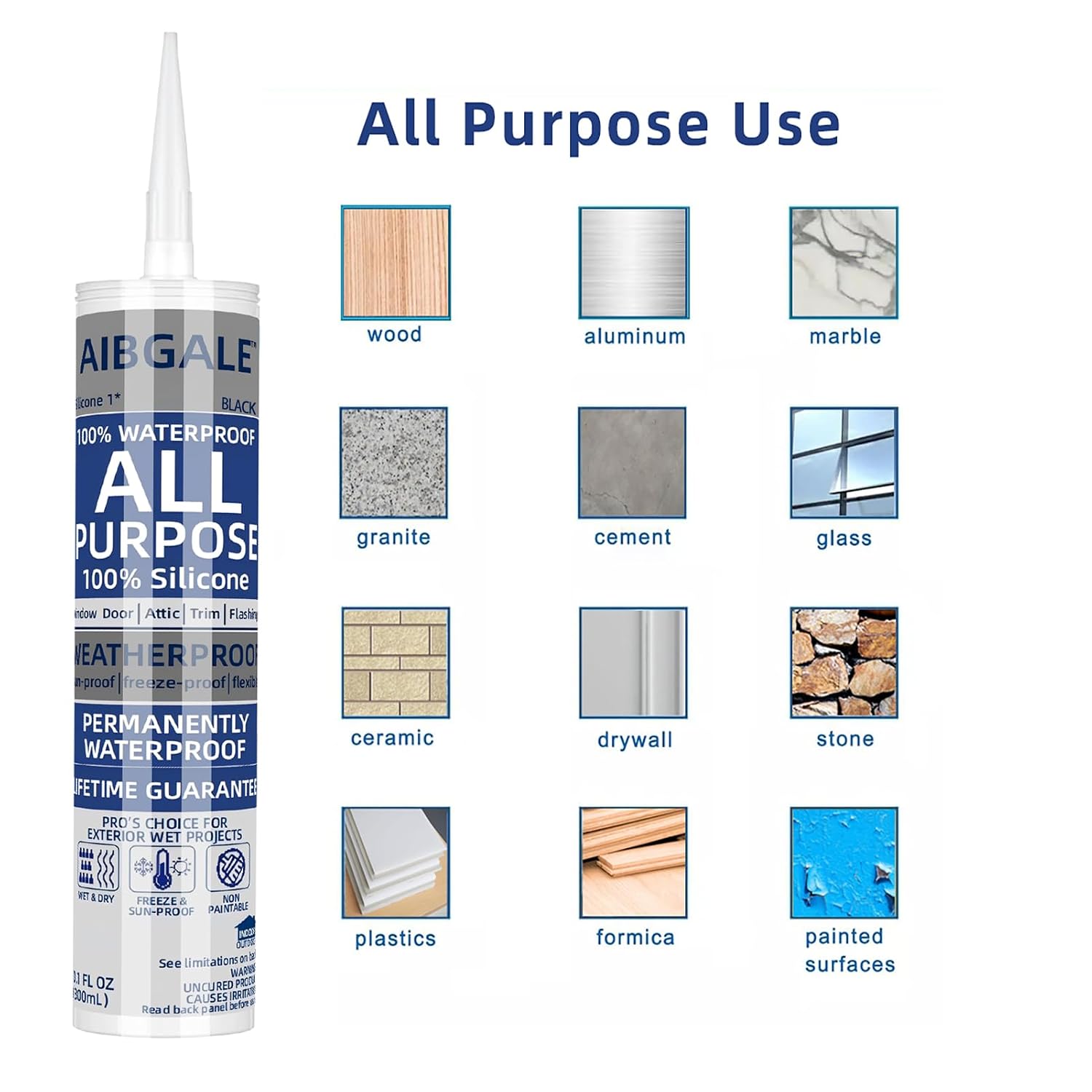 4 Packs Black Silicone Sealant, AllPurpose 100% Waterproof Silicone Caulk, Adhesive CaulkingSilicone for Indoor Outdoor Windows, AquariumBathtub Auto Leak Seaing, 10.1 0z (4)