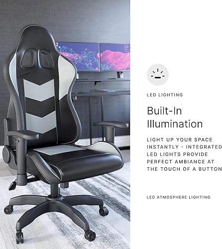 Miniatura 11 de Signature Design by Ashley Lynxtyn - Silla giratoria para juegos de oficina en casa con iluminación LED, color negro y gris