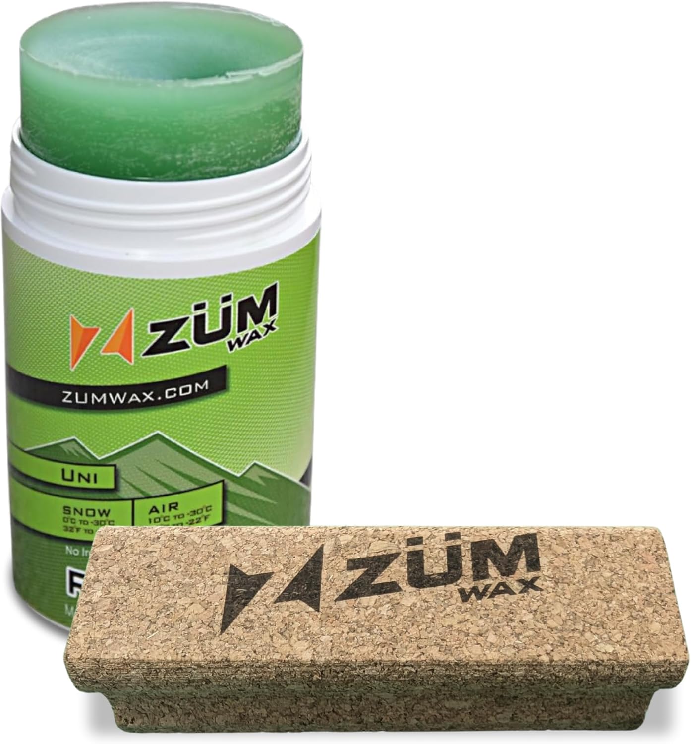 ZUMWax Rub-On Ski/Snowboard/Nordic/Cross-Country Wax 70g, UNIVERSAL + Natural Polishing Snowboard Cork, Eco-Friendly, Buffs Wax, Boosts Speed & Grip, Protects Base, Compact & Durable, Ideal All Levels