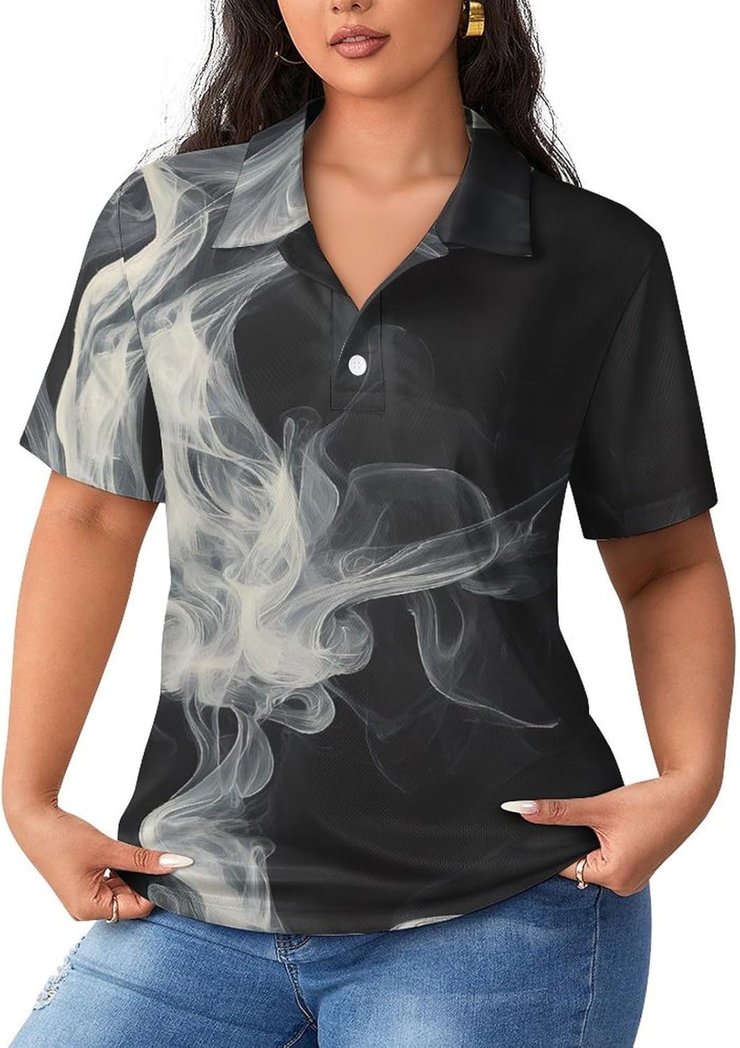 White Smoke Swirls Women's Golf Polo Shirts Short Sleeve Quick Dry Tennis Tops Casual Work Blouses