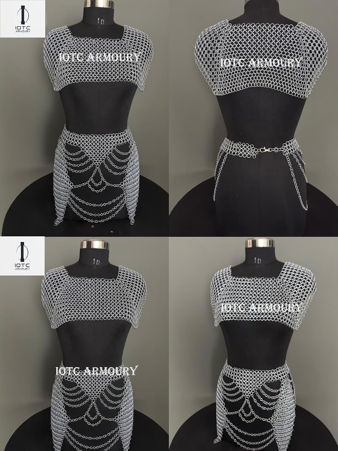 Medieval Female Warrior Armor Costume LARP Handmade Chainmail Plate Armor | Lady Armor Cuirass, Arm Bracers, Chainmail Tasset for Reenactment, Cosplay Event's, Halloween & Theme Party Silver