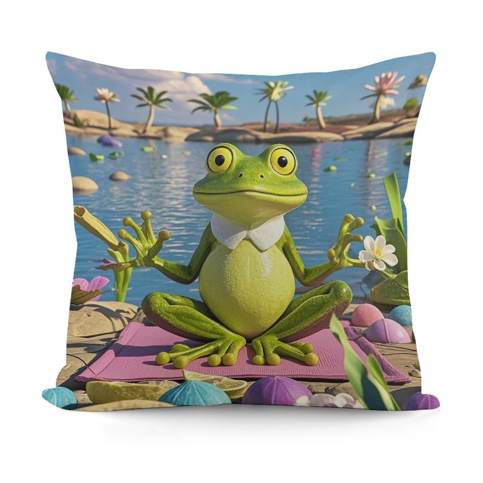 FekiLoot Funny Yoga Frog Throw Pillow Cover Soft Decorative Pillow Cover Modern Square Cushion Cover Cozy Cushion Case Farmhouse Home Decor for Sofa Couch Living Room 18 X 18 Inch