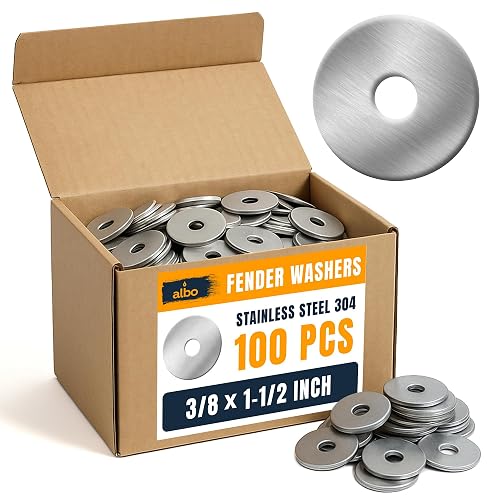 ALBO 100 Pcs 3/8" x 1-1/2" 304 Stainless Steel Fender Flat Washers | Extra-Wide Bearing Surface, Helps Prevent Pull-Through and Surface Damage, Cardboard Box