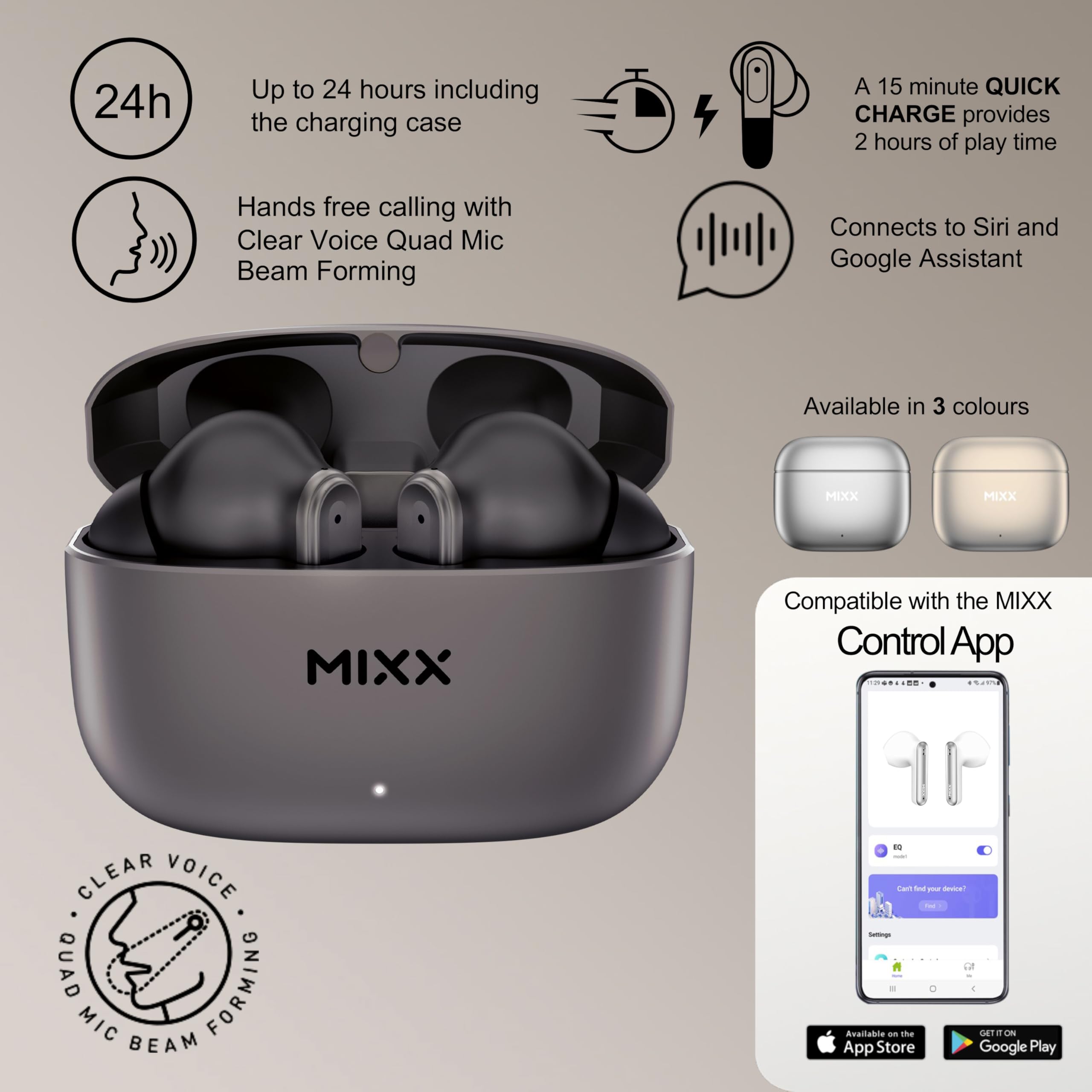 Mixx audio - Bezprzewodowe słuchawki Streambuds Custom 3 Black