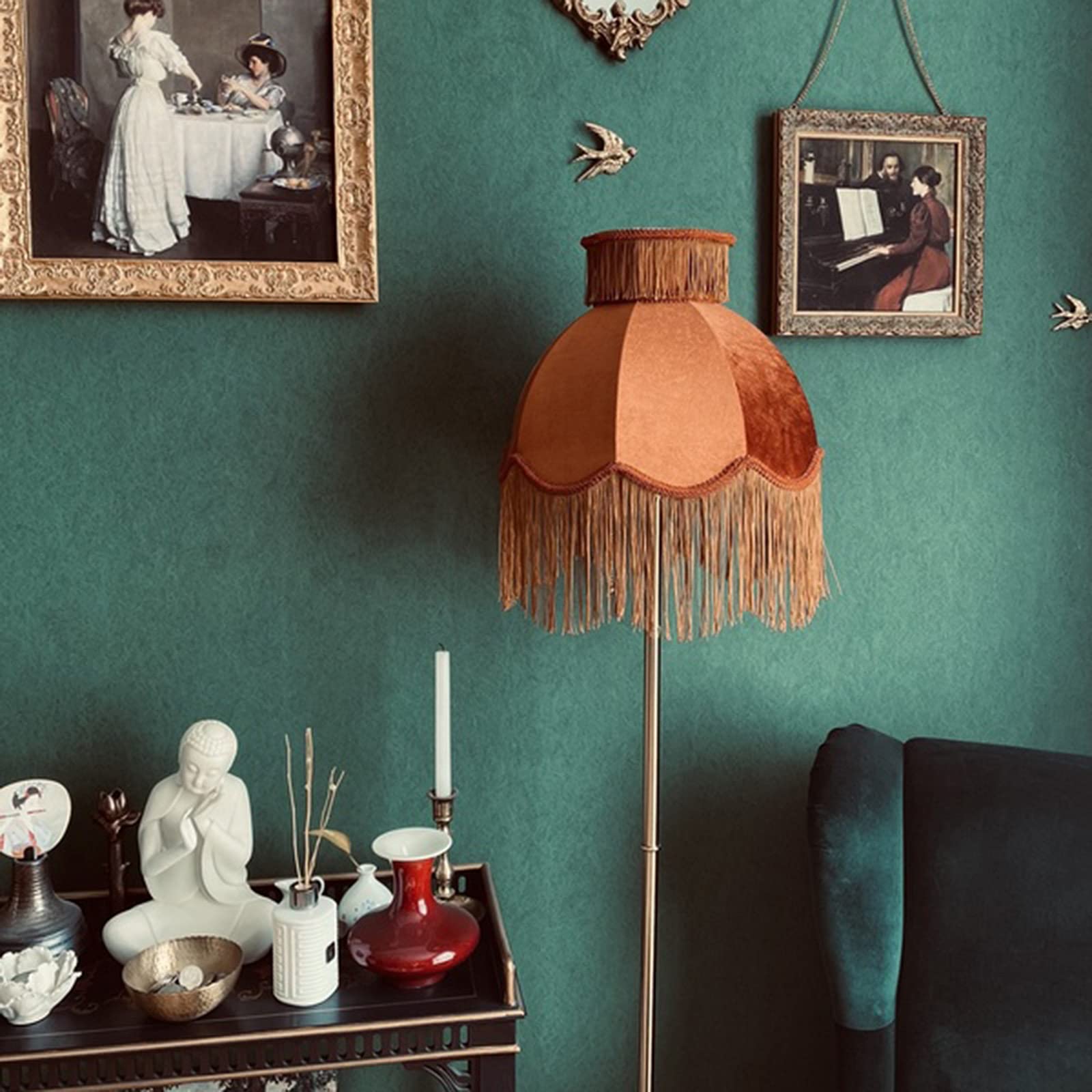 Samt Karamell Farbe Stoff Lampenschirme mit Quaste Handgemachte Lampenschirm für Stehlampe Nachttischlampe Home Decor